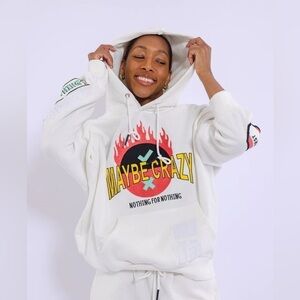 Maybe Crazy Nothing for Nothing White Hoodie Size Large